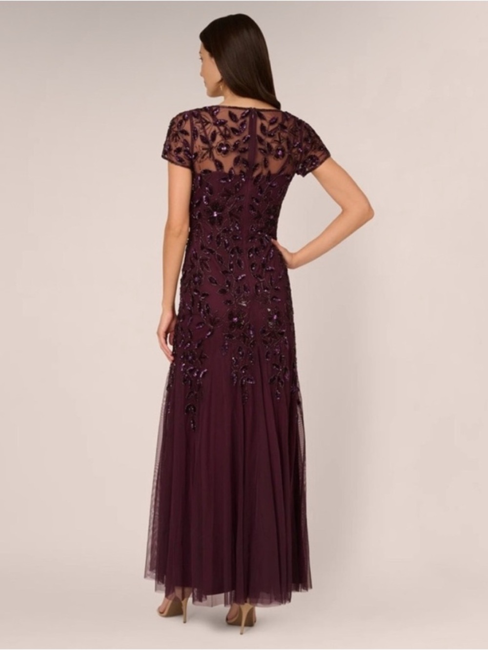 Adrianna Papell Plum Embellished Tulle Maxi Dress - Picture 3 of 14